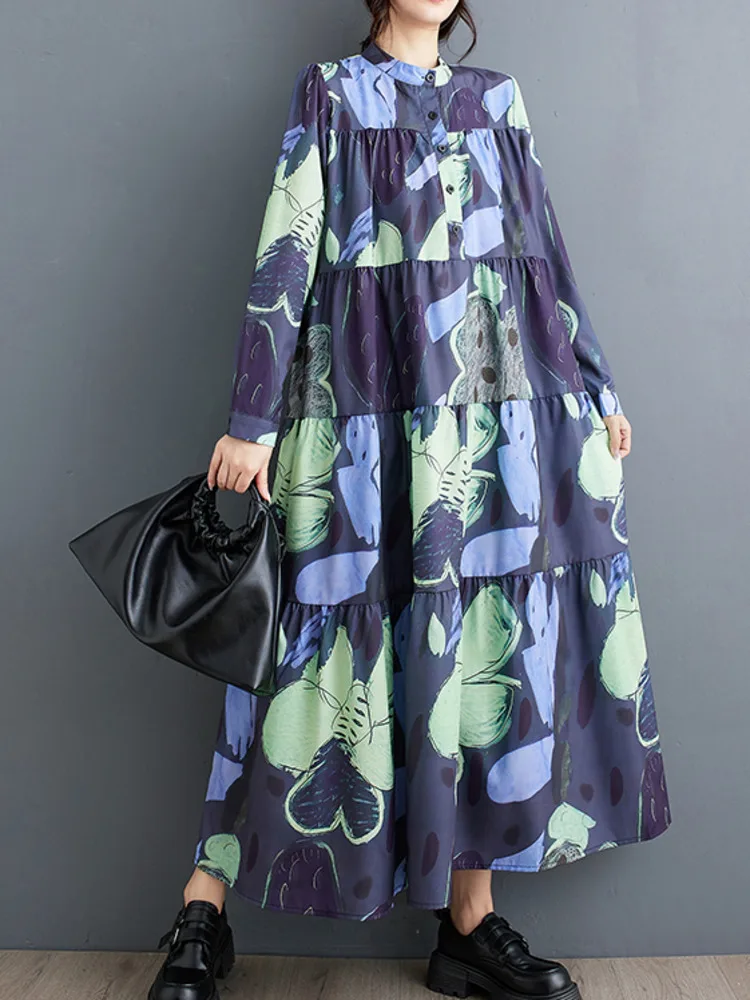 Женское длинное платье-рубашка с принтом