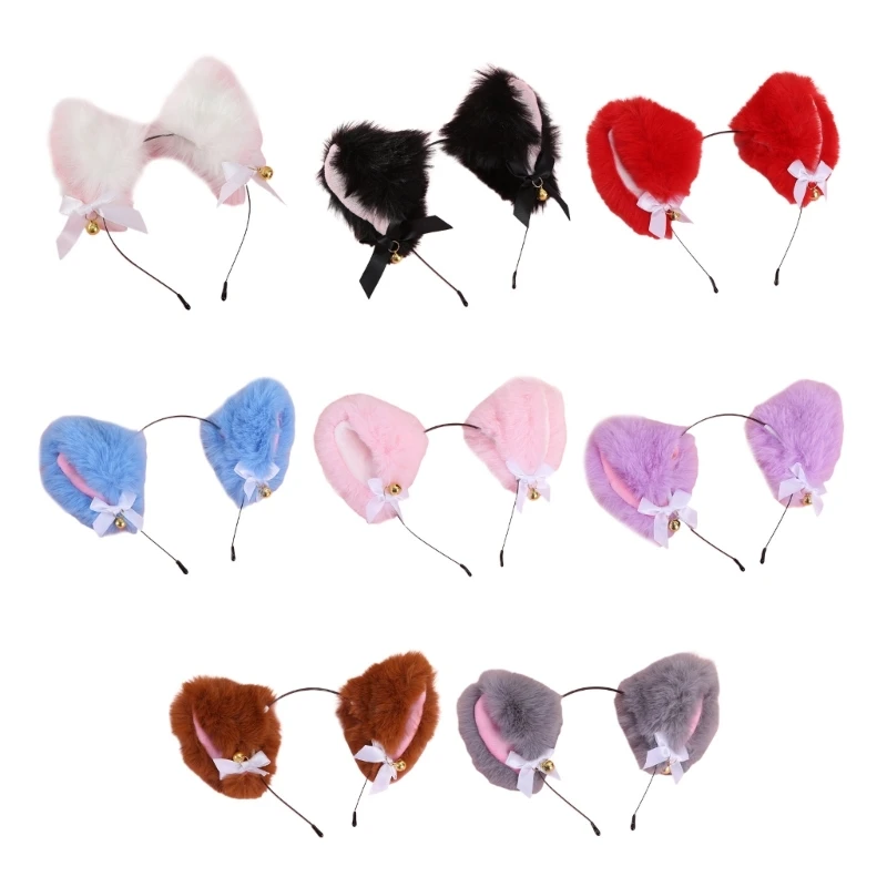 

Eye-Catching Cat Ear Shape Headband Halloween Hair Hoop with Bowknot&small-Bell