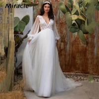 magnetic a line wedding dress vigorous v neck bridal gown backless lace dresses beautiful long sleeve pretty vestido de novia