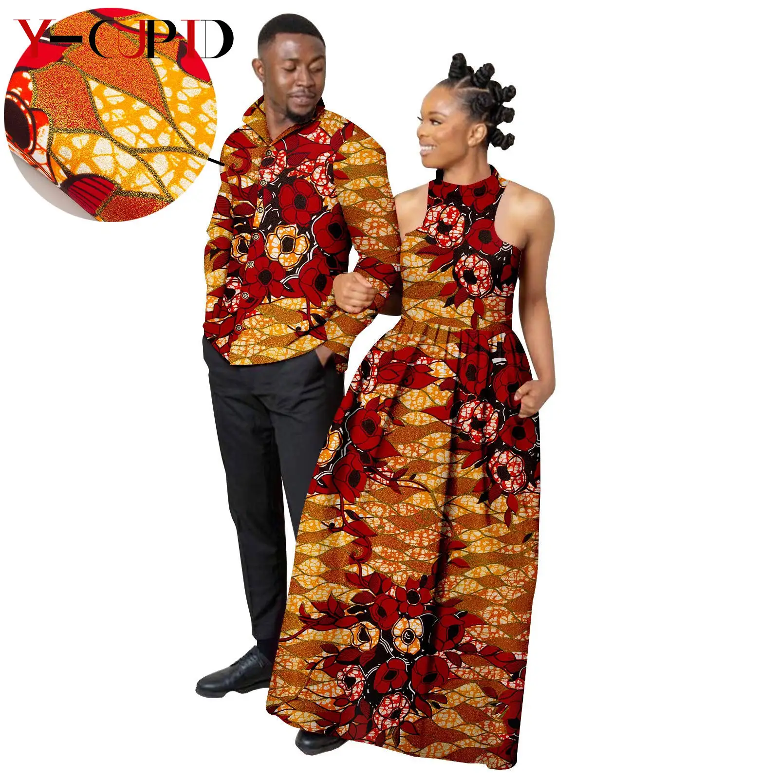 Длинные платья с Африканским металлическим принтом для женщин парные подходящие