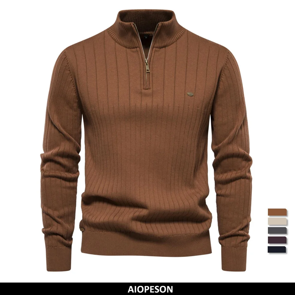

2023 New Autumn Zipper Pullover Sweaters for Men High Quality Winter Stand Collar Cotton Knitted Sweater Men
