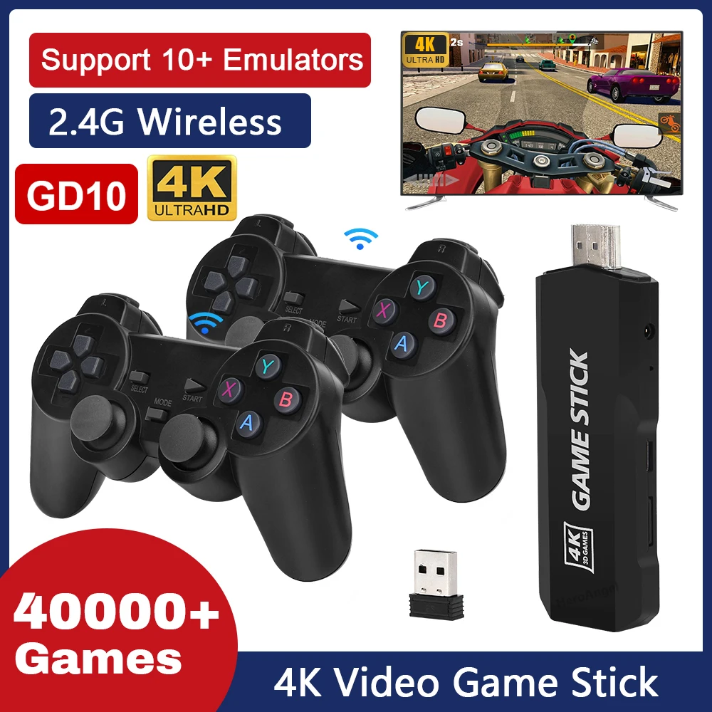 GD10 Retro Game Console Video Emuelec 4.3 System 2.4G Wireless Gamepads 128GB 40000 Games X2 HD 4K Game Stick for PSP/PS1/N64/GB