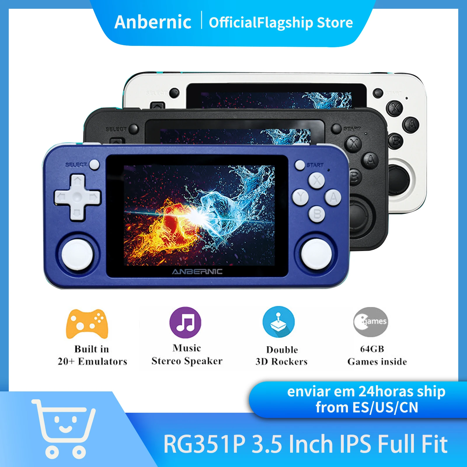 

ANBERNIC RG351P Retro Video Game Console Aluminum Alloy Shell CPU 3.5-inch OCA Display 2500 Game Portable Handheld Game Player
