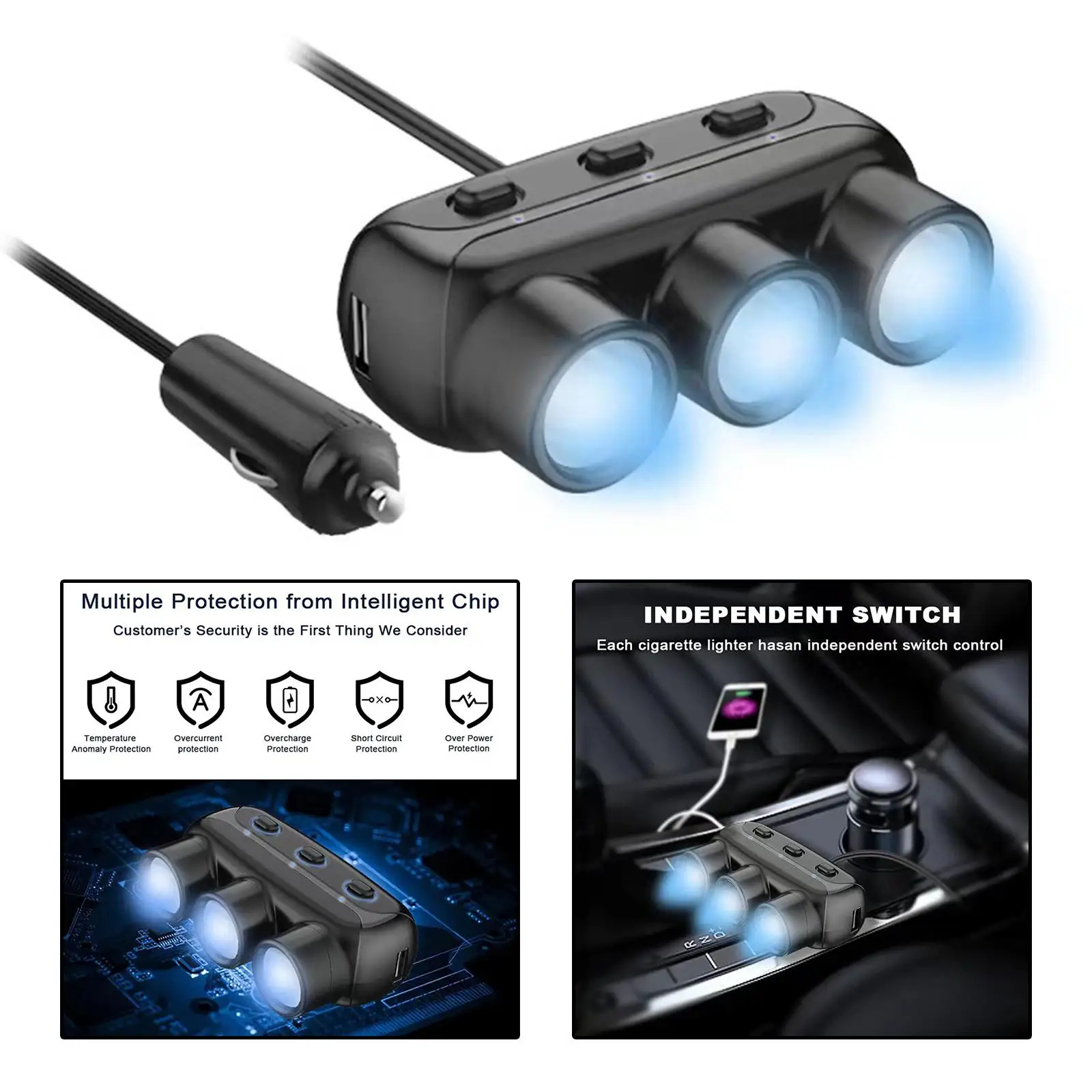 

5-портовое автомобильное зарядное устройство адаптер 3 розетки 12 В 24 В водонепроницаемое 3 Индивидуальных переключателя для RV