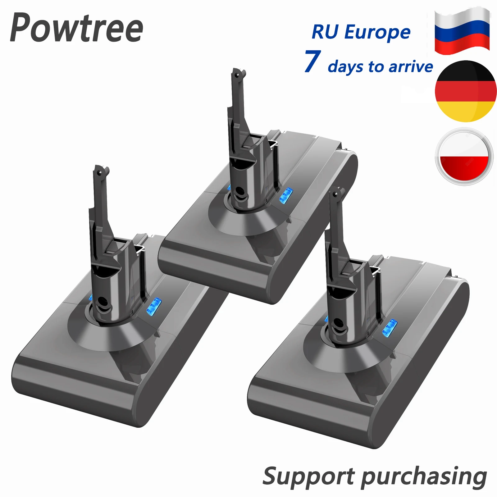 Аккумулятор Powtree 21 6 вольт 4/6000 мАч для пылесоса Dyson V8 литий-ионный аккумулятор 18650 |