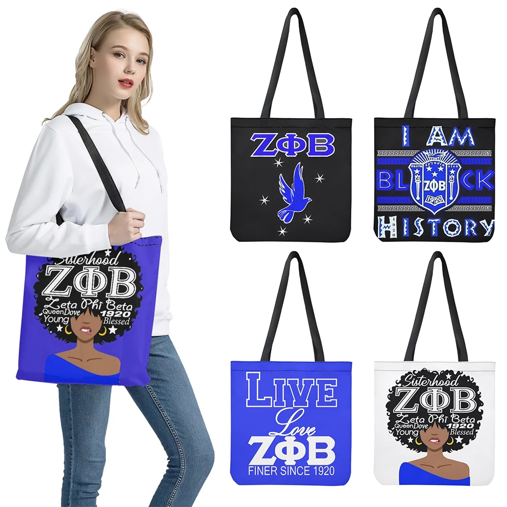 

FORUDESIGNS Zeta Phi Beta Print Ladies Beach Bag Foldable Shoulder Bag Shopping Bag Personalized Multi Handbag Linen Casual Tote