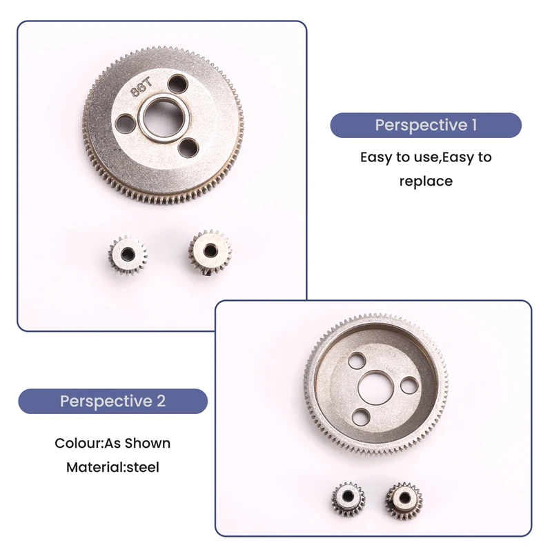 Metal Steel 48P 86T Spur Gear For 1/10 2WD Slash/Rustler Stampede With 19T 21T Pinion Sets Replace 4686