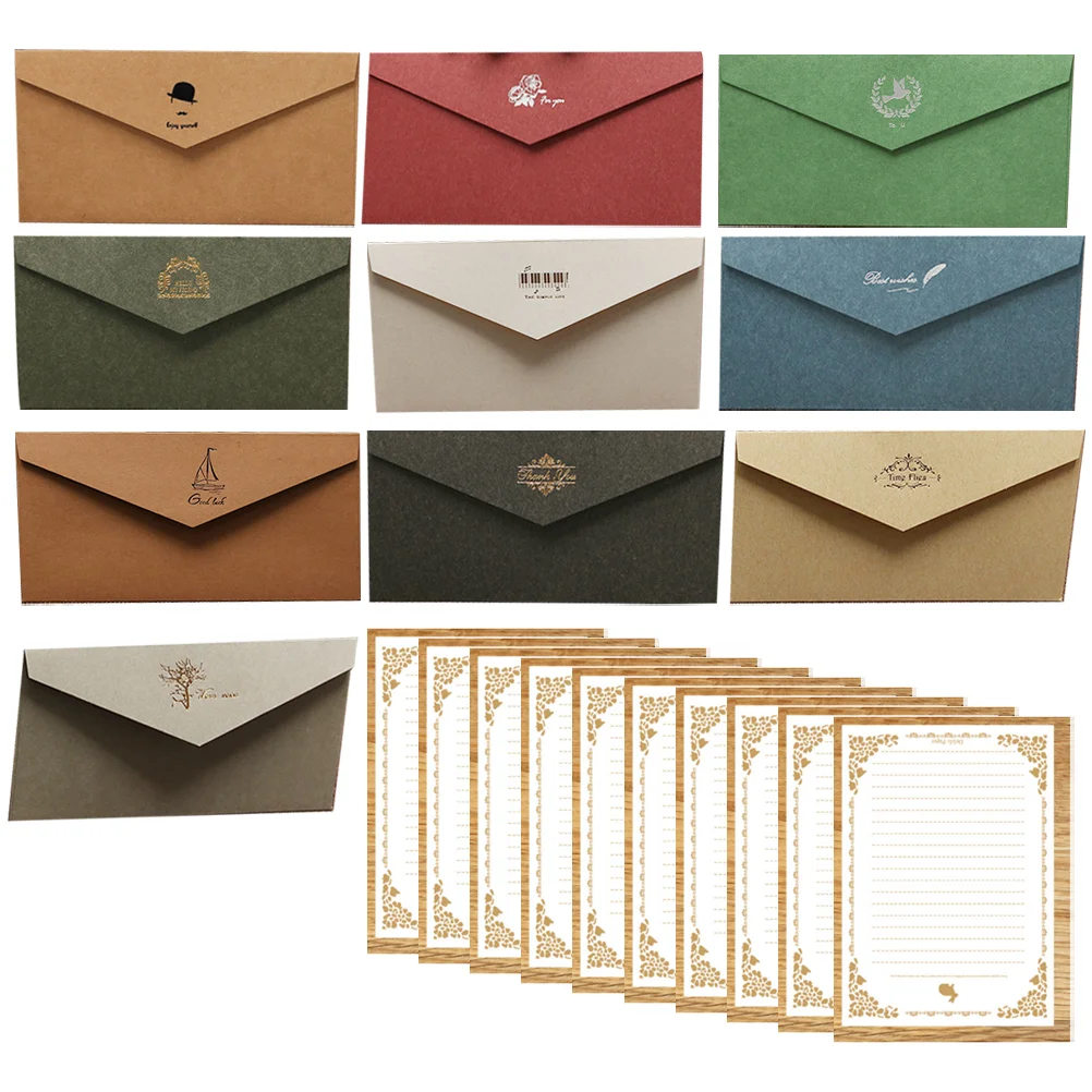 

10 Sets Rustic Wedding Invitations Invites Envelopes Stationery Colorful Letter Container Holder Lined Paper