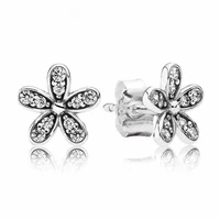 original sparkling dazzling daisy with crystal stud earrings for women 925 sterling silver wedding pandora jewelry