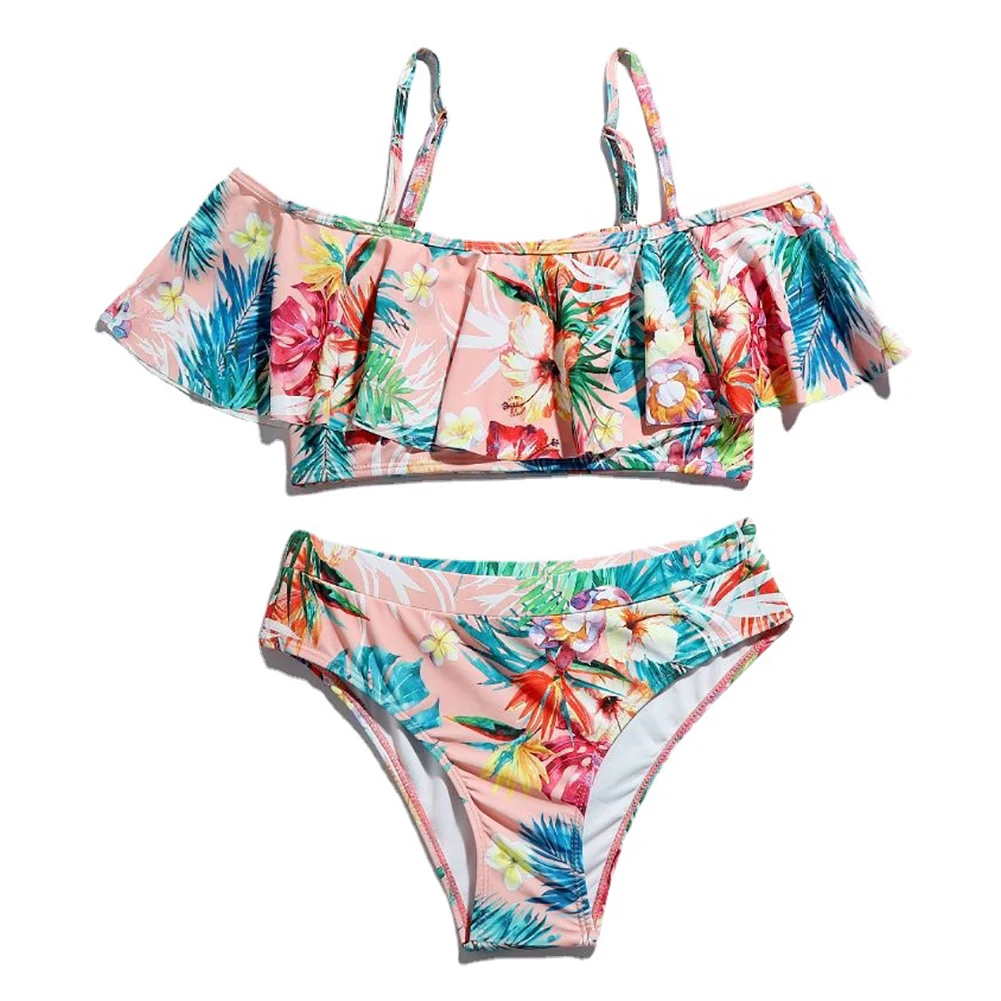 

Kids Girls Ruffled Swimsuits Two-Pieces Bathing Suits Floral Bikini Quick Dry Swimwear Kids Sunsuit Tankini Suit 7-11T For Kids