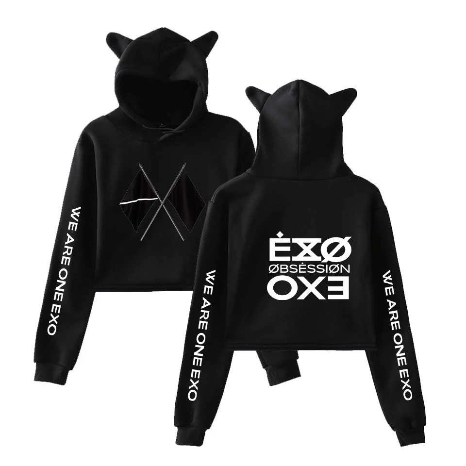 

KPOP EXO, новый альбом, 6 альбомов, эмблема «WE ARE ONE EXO», модный топ с кошачьими ушками, женские толстовки, горячая распродажа