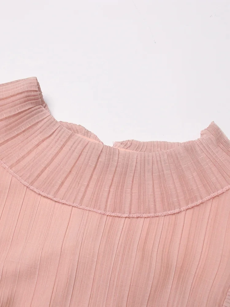 CHICEVER Женская Однотонная Лоскутная Рубашка Со Складками И Длинными Рукавами