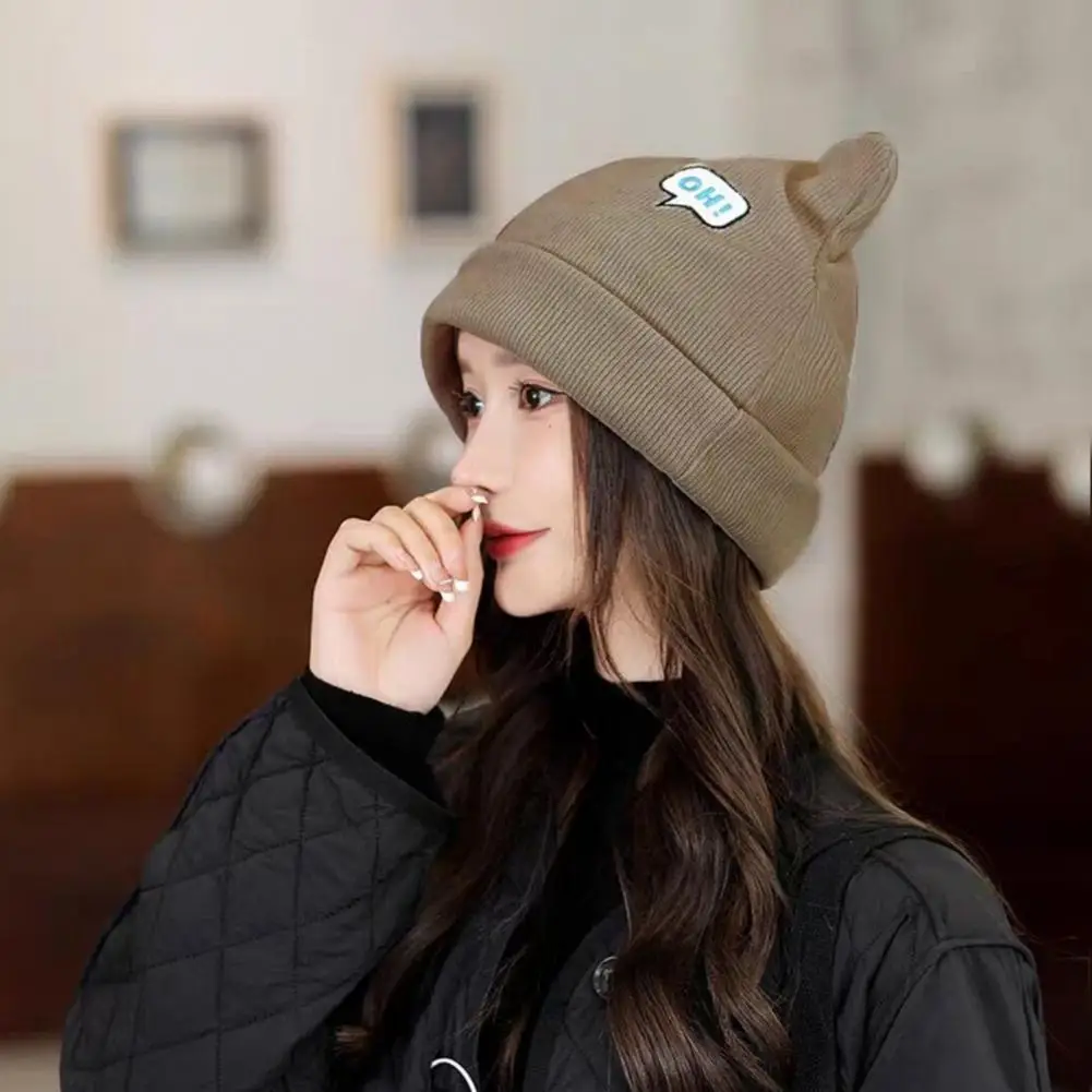 

Washable Stylish Alphabet Knitting Beanie Cap Ladies Women Knitted Hat Solid Color for Daily Wear