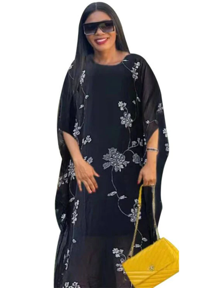 

Boubou African Dress Women With Diamond Loose Robes Africa Clothing Autumn New Print Elegant Streetwear Long African Party Dress