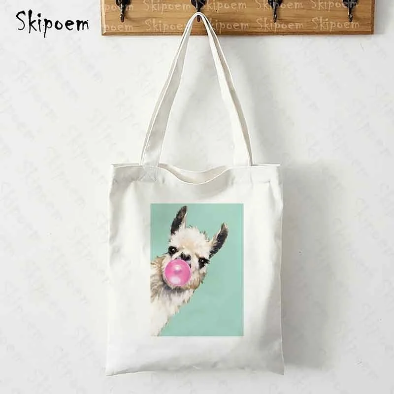 

White Shoulder Bags Bag Large Shopper Capacity Hand Bags summer Funny Camel Cat Rabbit Animal Cartoon Painting Handbags