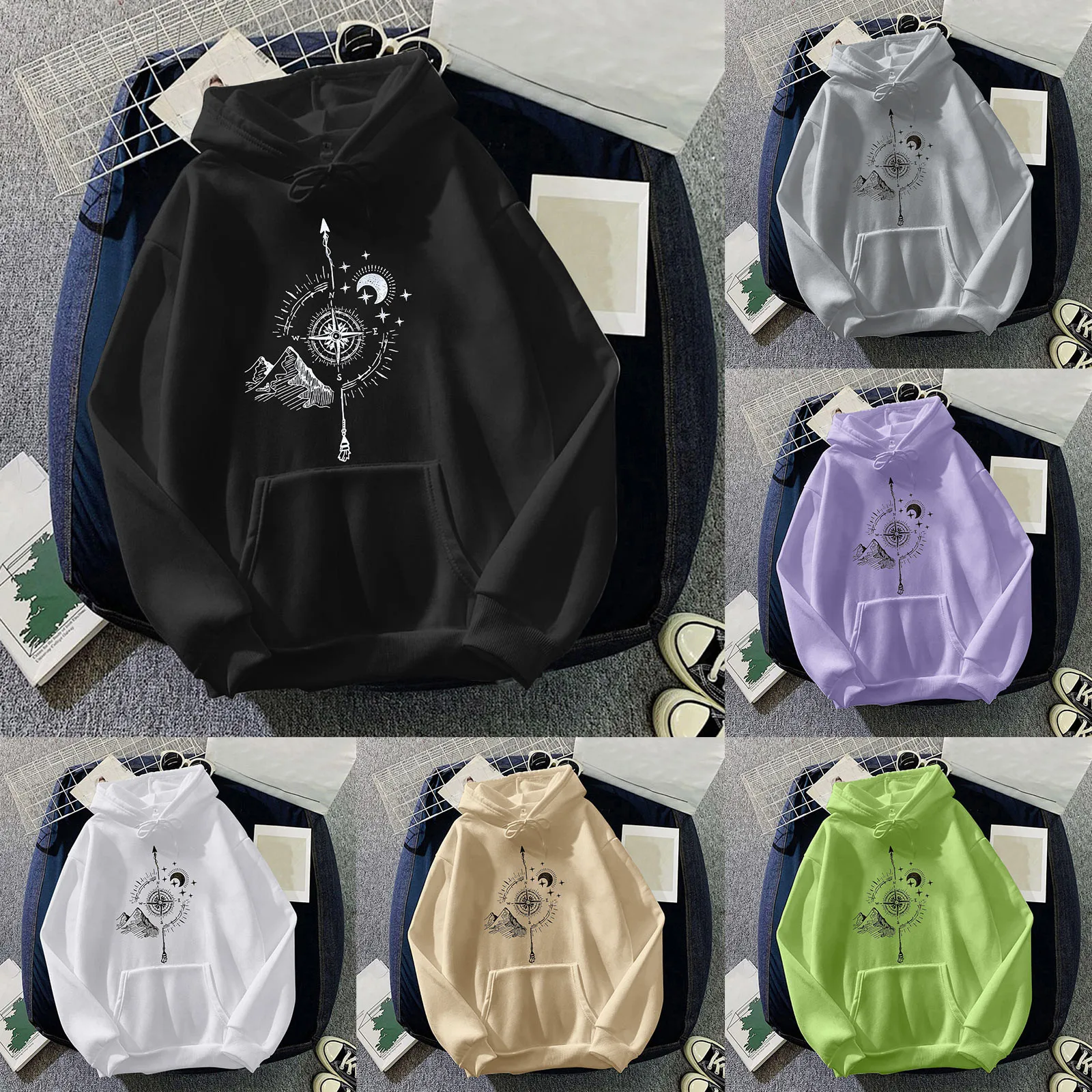 

Pullover for Women Casual Hoodies Drawstring Hooded Pocket Round Neck Long Sleeve Sweatshirts Sweatshirts Star Shirt