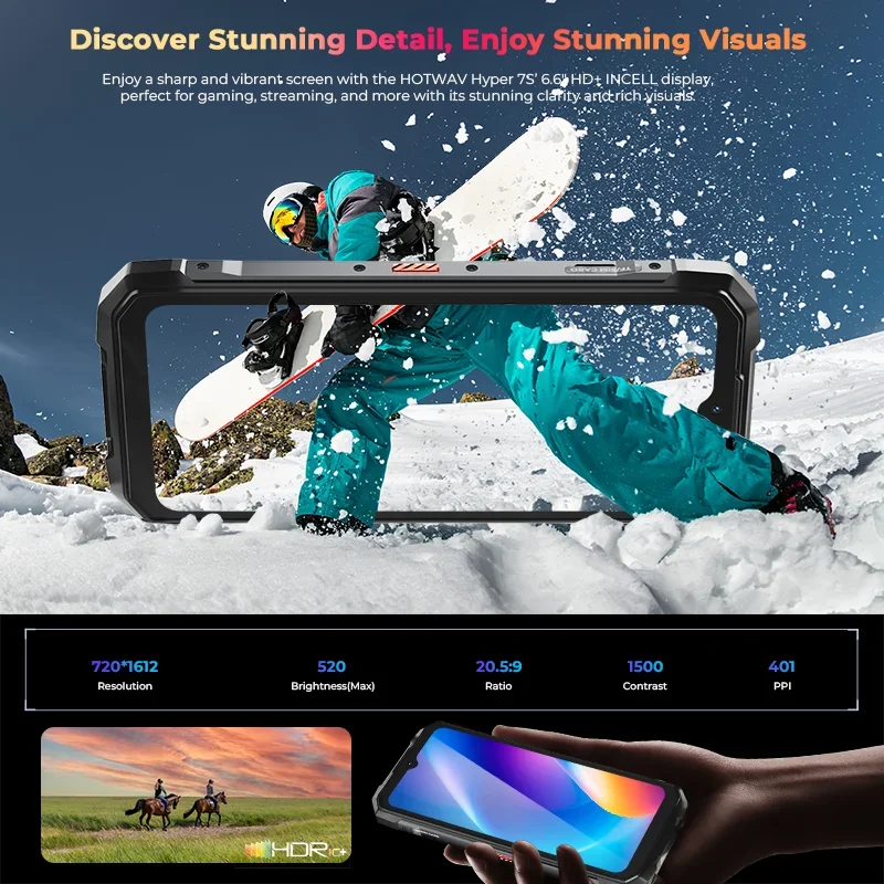Фото Прочный телефон HOTWAV Hyper 7S 5G 6,6 дюйма HD + 120 Гц 4 ГБ ОЗУ + 256 ГБ ПЗУ Unisoc T8200 IP68/IP69K 10800 мАч 20 Вт Android 15 NFC смартфон №4
