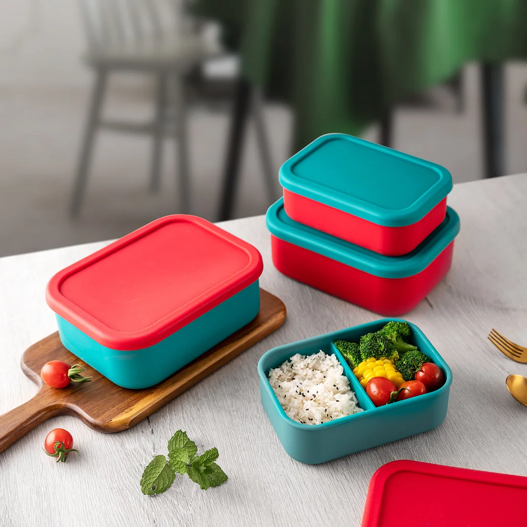 

1PCS Silicone Bento Box Airtight Lunch Container Leak-Proof Food Storage Organizer BPA-Free Dishwasher Microwave Freezer Safe