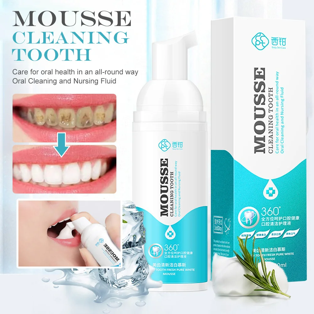 

60ML Teeth Whitening Mousse Foam Toothpaste Remove Bad Breath Plaque Stains Teeth Cleaning Foam Toothpaste Oral Dental Care