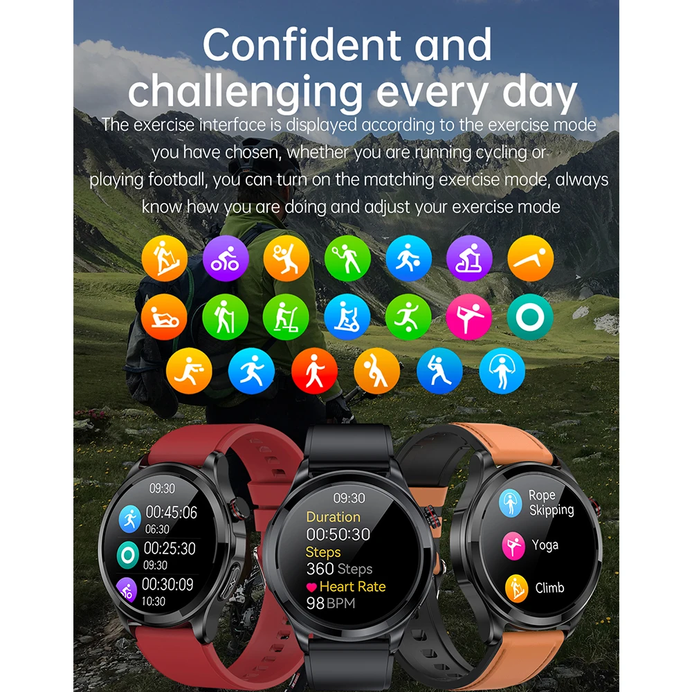 Healthy Body Temperature Smart Watches Men Bluetooth Call 360*360 HD Screen Sports Heart Rate Blood Sugar Smartwatch For Android images - 6