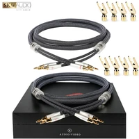 skw hifi silver plated occ conductor speaker audio cable speaker wire for amplifier hi fi systems y plug banana plug 1 pair