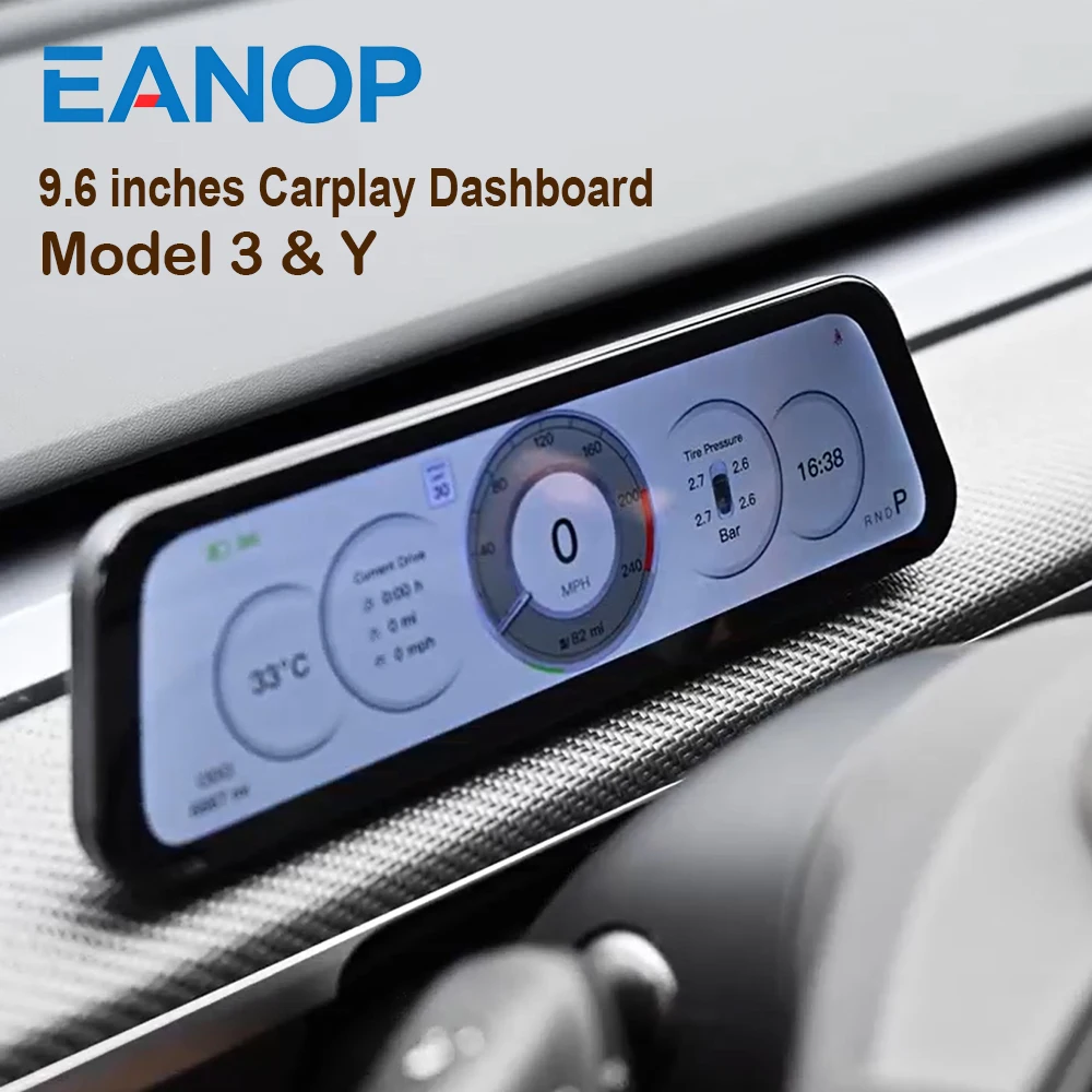 

EANOP 9,6-дюймовый умный сенсорный дисплей приборной панели, экран Carplay для Tesla Model 3 и Y, новый Y Juniper OTA, сигнализация обнаружения слепых зон