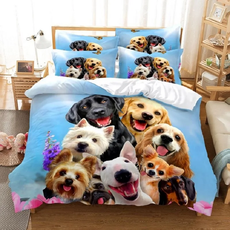

Cat and Dog Duvet Cover Set 3d Printing Cute Animal Theme Comforter Cover King Queen Size for Kid Boy Girl Polyester Bedding Set