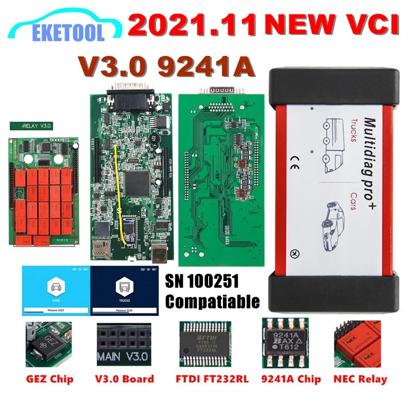 VD150 2021,11 Keygen TCS Multidiag Pro Dual PCB NEC Реле 9241A V3.0 OBD2 считыватель кодов инструмент новый VCI