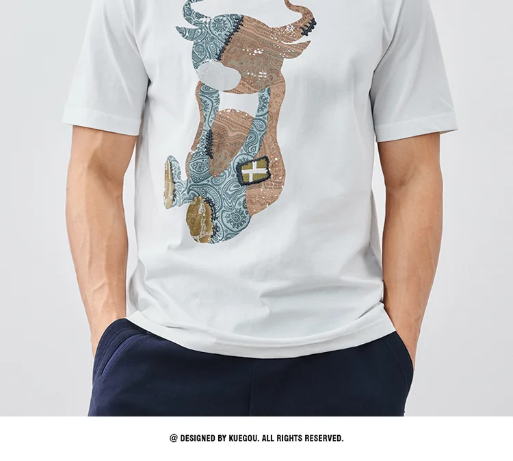 

Summer new calf print embroidery round neck short sleeve T-shirt.0011
