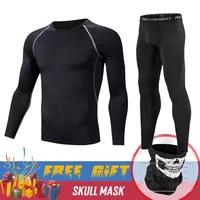 black mens thermal underwear set motorcycle 4 seasons skiing warm base layers sportwear tight long shirt tops set cl