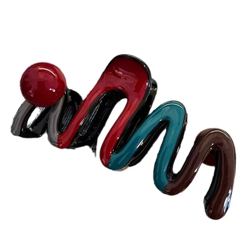 Красный и синий контрастный цвет заколка для волос большая в виде акулы женская