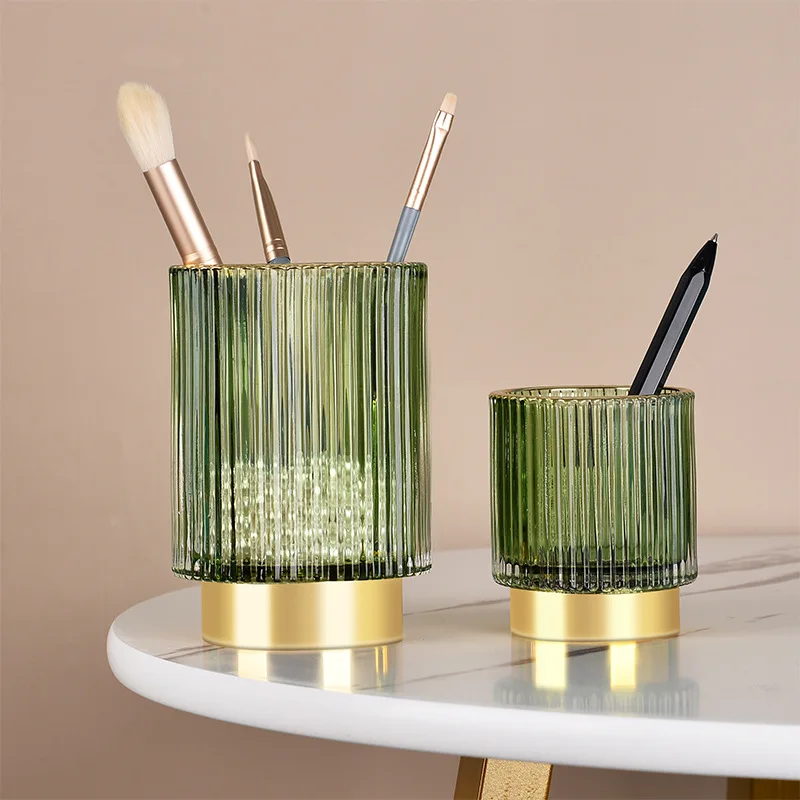 Thickened Glass Pen Container Storage Tank Cup Cosmetic Brush Barrel Desktop Vase Storage Box