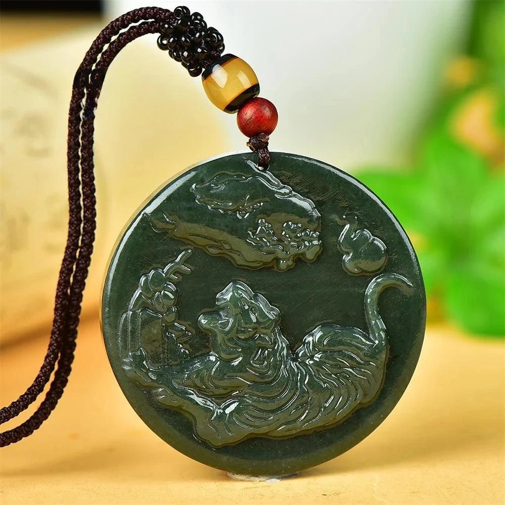 Натуральный Hetian Зеленый Нефрит Зодиакальный Тигр Подвеска Простые Изысканные