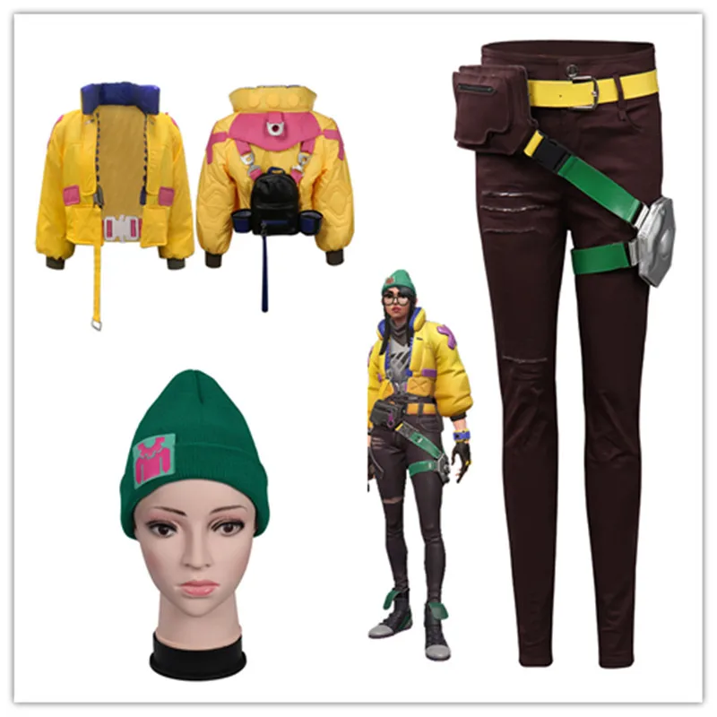 

VALORANT Killjoy Cosplay Costume Yellow Coat Bag Pants Belt Hat Outfits Halloween Carnival Party Suit for Women Girls Rolepaly
