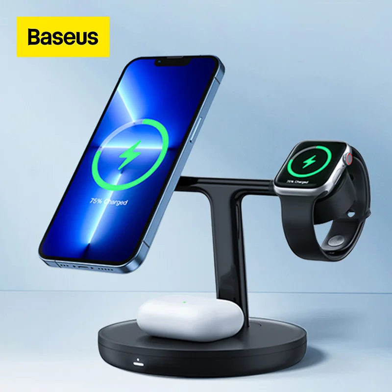 baseus 20w magnetic wireless chargers stand for iphone 12 13 induction charger dock station for airpods pro wireless charger free global shipping