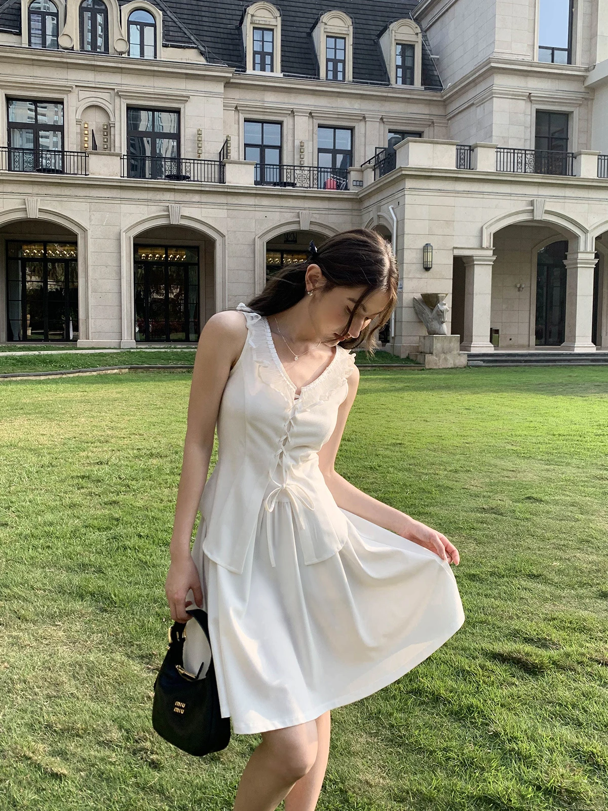 Здравствуйте Kanong кружевной воротник на шнуровке жилет юбка бретелях женский