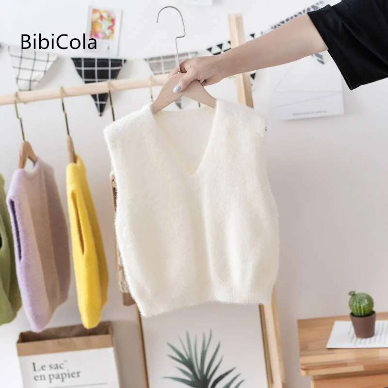 

Children's mink sweater vest 2022 new boys and girls' spring and autumn clothing collar knitwear 2-7 years old sweater vest