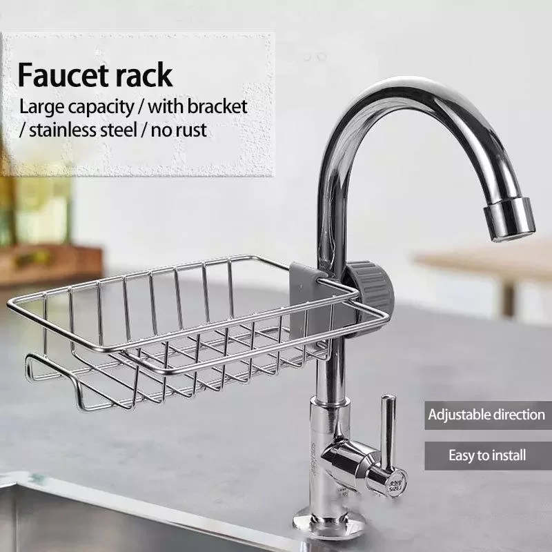 

Stainless Steel Faucet Storage Racks Adjustable Sink Rag Sponge Draining Rack Kitchen Bathroom Soap Storage Holders Shelves