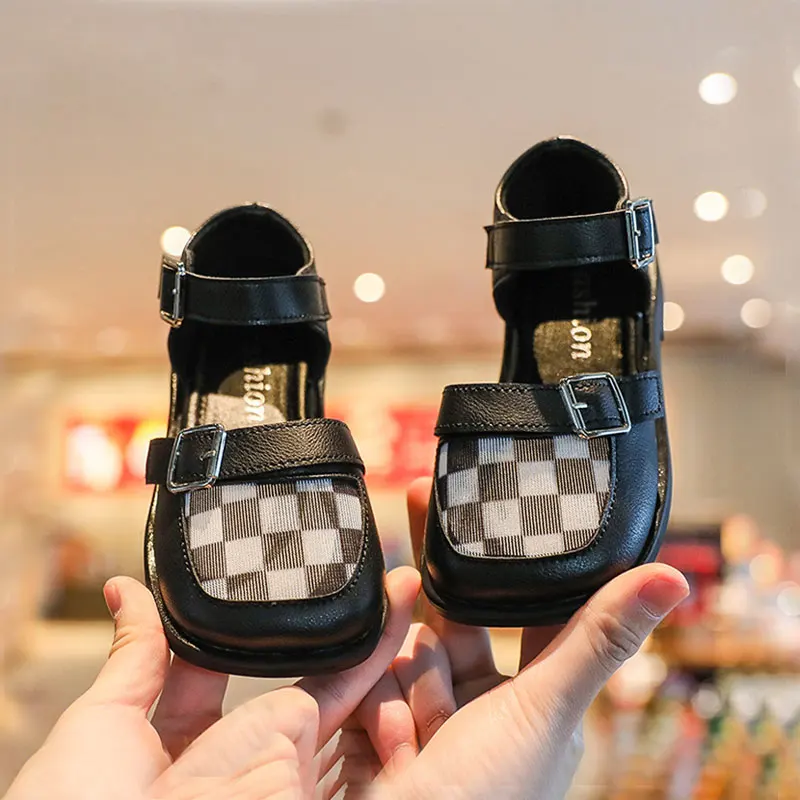 

Kid Shallow Leather Shoes Girls Boy Double Strap Mary Jane Shoe Hook and Loop 2022 Spring Child Patent Round Toes Shoe 23-33