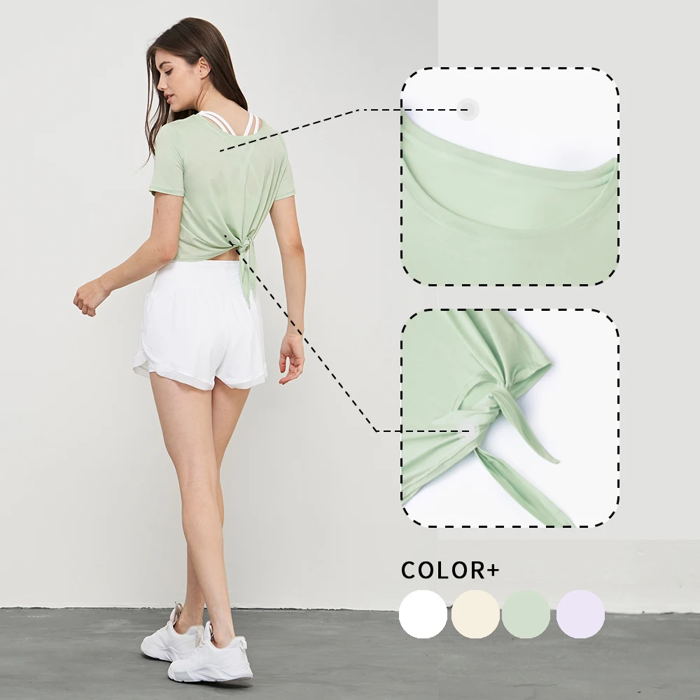 

WISRUNING Split Straps Sports T-shirt for Fitness Shirts Yoga Tops for Gym Outfit Woman Breathable Sportswear Workout Clothes