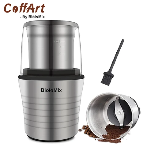 Кофе от BioloMix 2-в-1 Влажная и сухая двойная чашка 300 Вт электрическая кофемолка корпус из нержавеющей стали и лезвия для мельницы