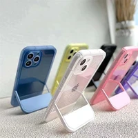 transparent candy soft silicone case for iphone 13 12 11 pro max x xr xs 7 8 plus se 20 shockproof kickstand stand holder cover