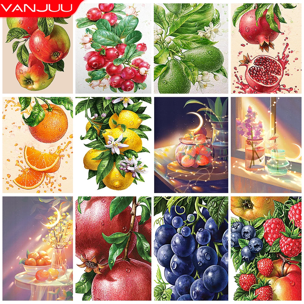 

5D Food Diamond Painting Fruit Lemon Grape Diamond Embroidery DIY Rhinestone Picture Vegetarianism Home Decor Gift
