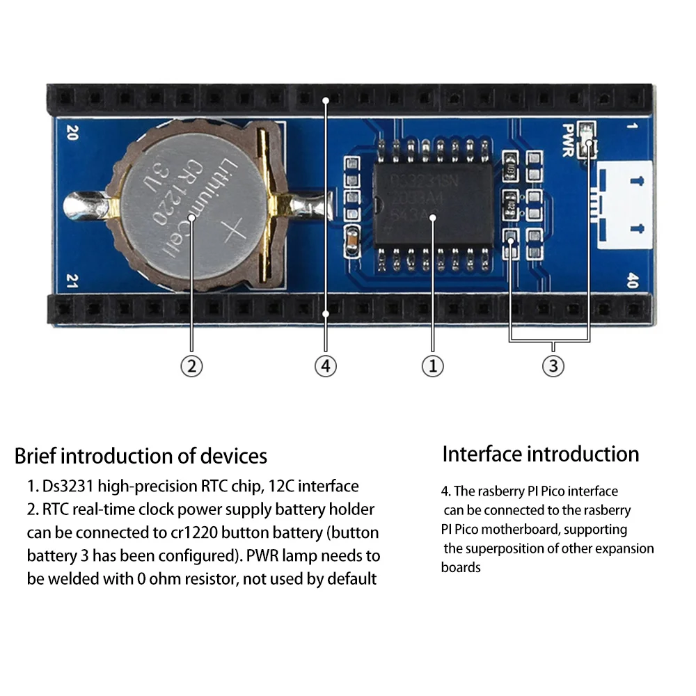 Плата расширительного устройства Pico RTC для Raspberry Pi встроенный чип DS3231