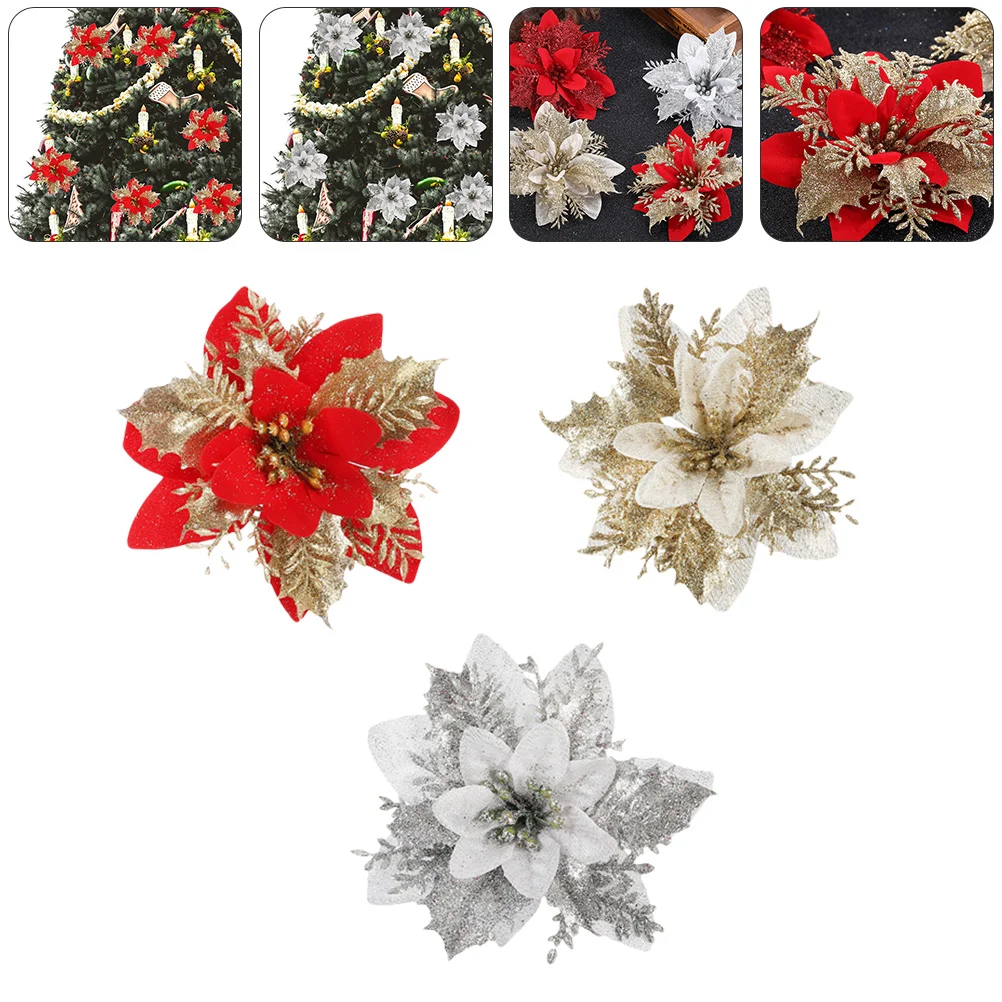 

Christmas Decorations Poinsettia Flowersflower Tree Artificial Ornaments Gold Clearance Decorationpointsettas Wreath Glitter Diy