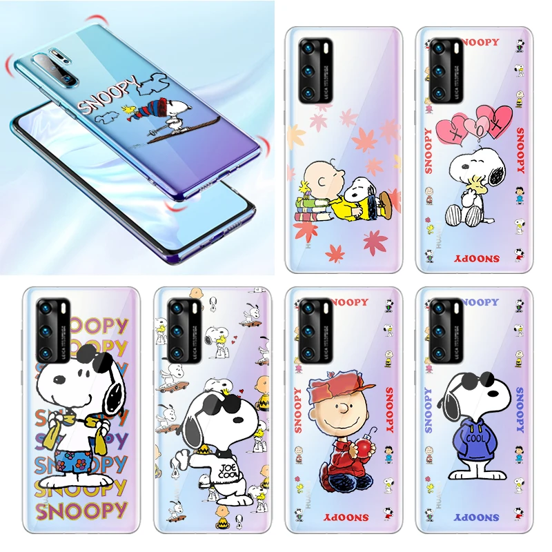 

Anime Snoopy Cute For Huawei P50 P20 P30 P40 5G P10 Pro Lite E Plus P9 Lite Mini Soft Transparent Phone Case Capa Cover Coque