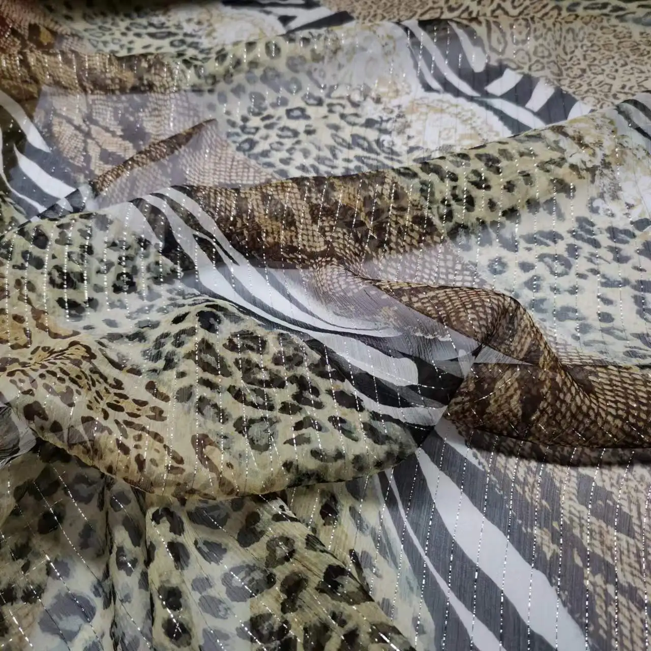 Silk Leopard Ombre Chiffon Fabric Soft 6-8mm Metallic Jacquard Sexy Wild Dress Scarf Material