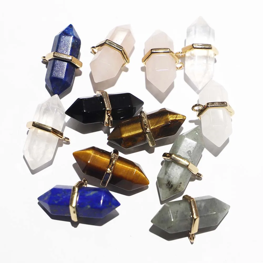 

Natural Stone Crystal Pillar Hexagonal Multicolor Ornament Pendant Necklace Reiki Charm Jewelry Accessorie Making Wholesale 6Pcs