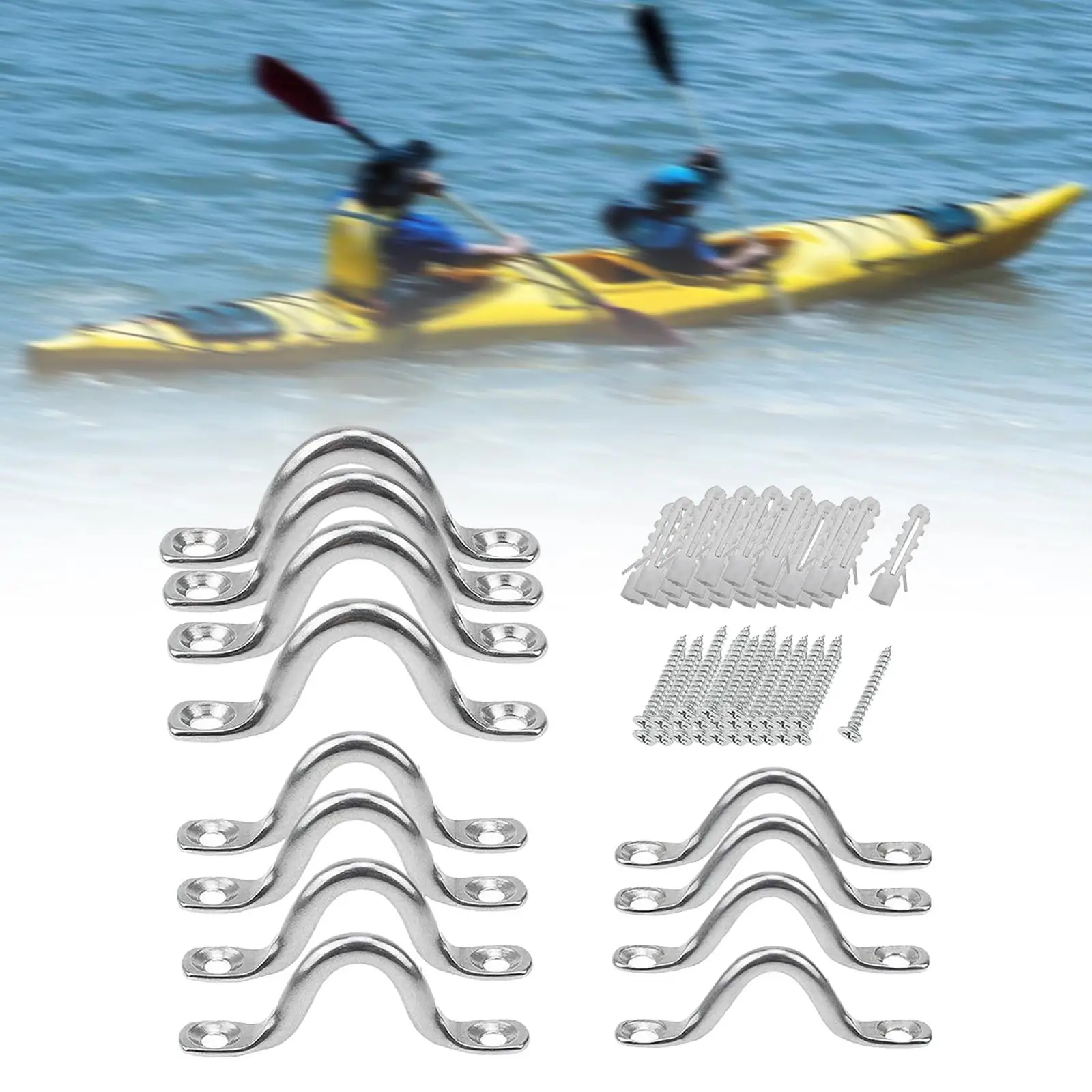 

12 Pieces Stainless Steel Kayak Pad Eye, Boat Top Pad Eye Deck Loop Strap Tie for Kayak Canoe Rigging