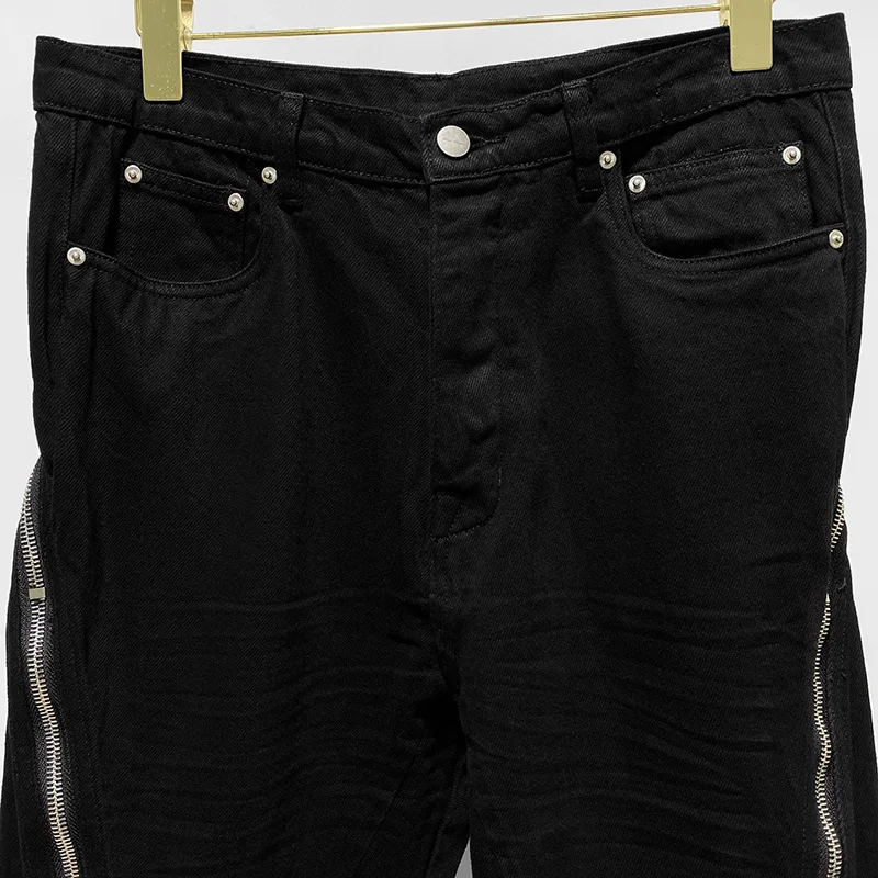 Fashion Men's Pants Rick Zippers Design Men Trousers Black Solid Full Length Streetwear Pants for Women Owens Men's Clothing